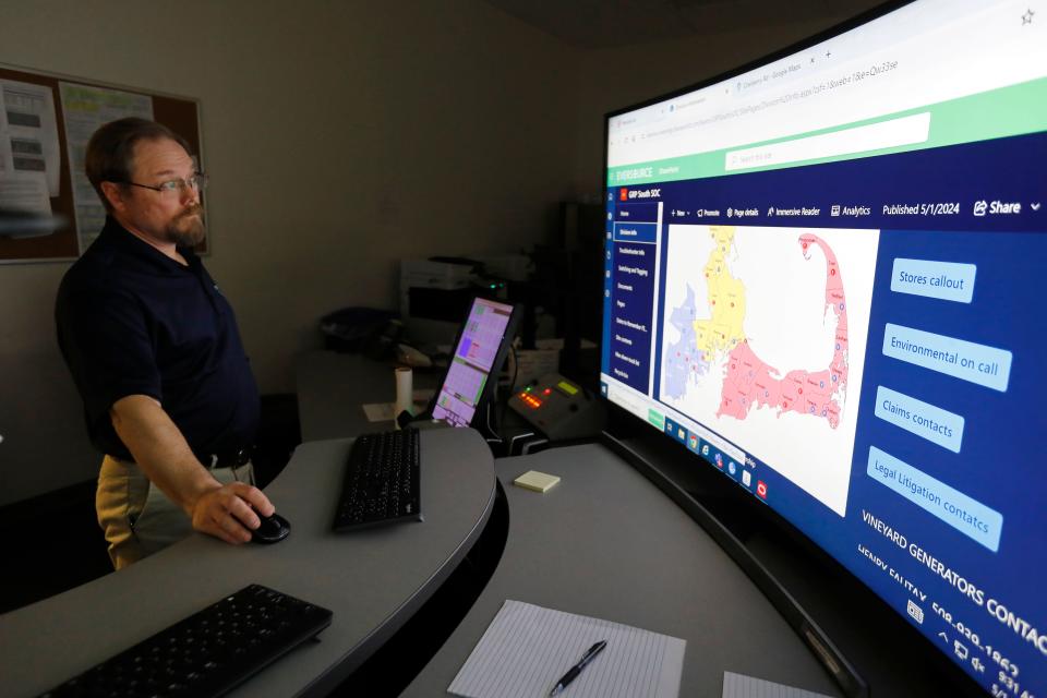 Eversource System Operations Manager Erik Shott is seen at the Eversource state-of-the-art control center at their facility in the New Bedford industrial park.