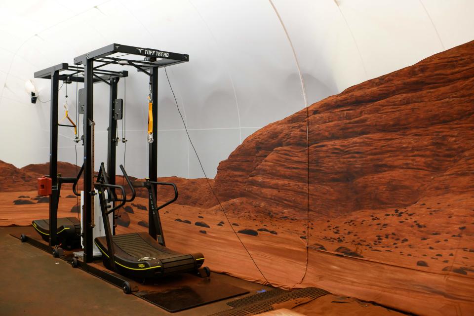 A simulated Mars exterior portion of the CHAPEA's Mars Dune Alpha at the Johnson Space center in Houston, Texas on April 11, 2023.