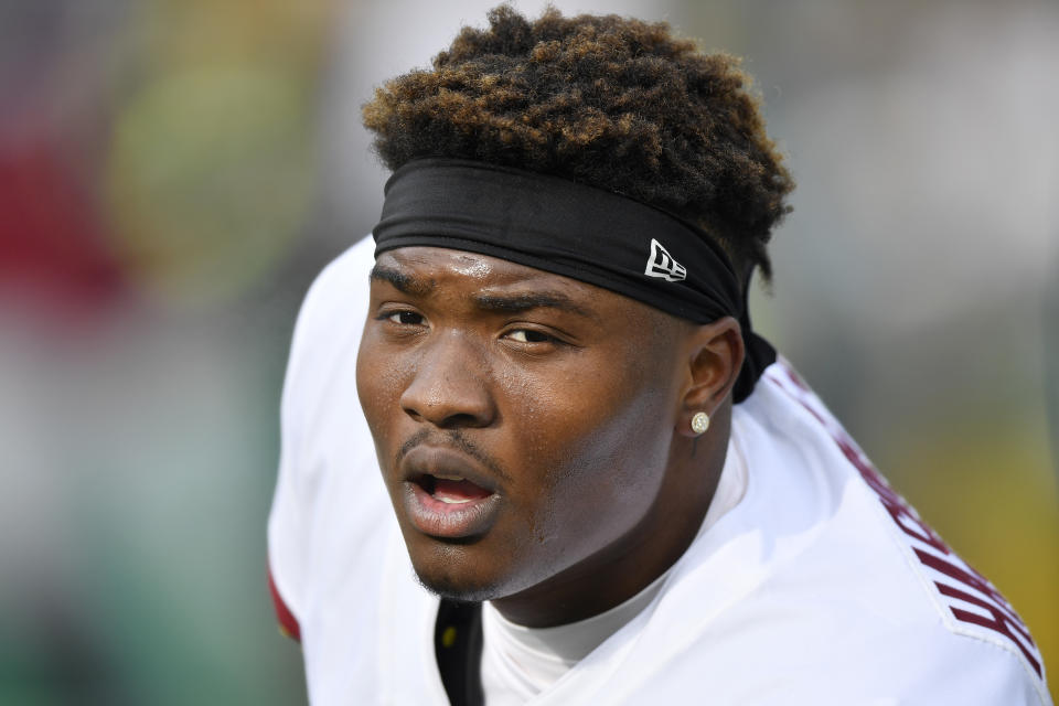 Yes, Dwayne Haskins has his issues. So did Johnny Manziel, for example, but you never heard anyone use him to cast all white NFL players in a negative light. (Photo by Quinn Harris/Getty Images)