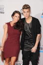 Justin Bieber and mother Patricia arrive on the 2012 American Music Awards red carpet.