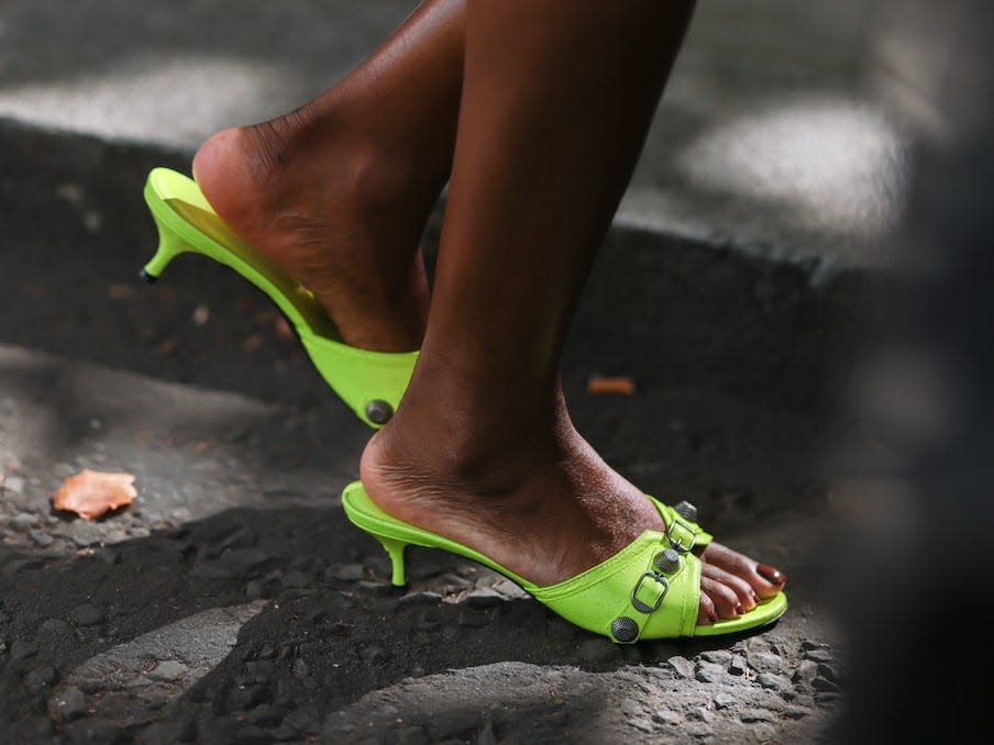 Neon green kitten heels.