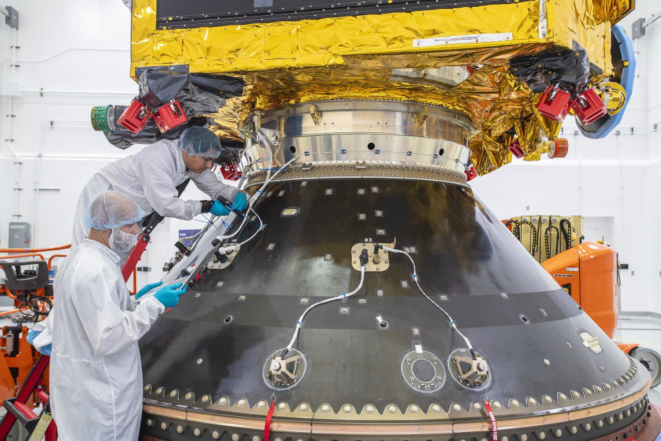 This photo provided by the European Space Agency on June 29, 2023 shows the Euclid space telescope being prepared for launch from Cape Canaveral, Fla. (ESA via AP)