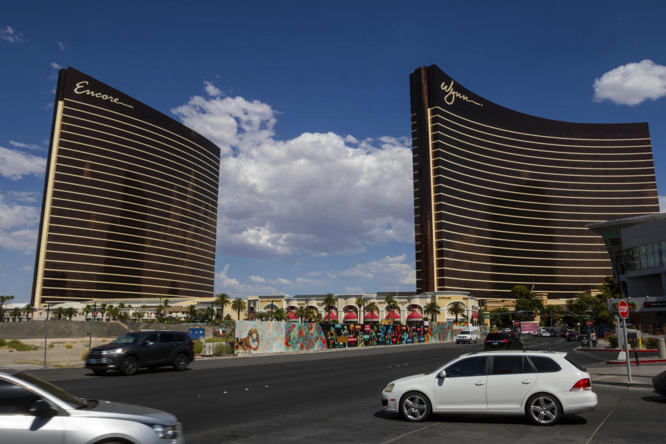 The Wynn Las Vegas and Encore resorts stand on the Las Vegas Strip on Wednesday, July 26, 2023, in Las Vegas. Casino mogul Steve Wynn's long legal fight with Nevada gambling regulators over claims of workplace sexual misconduct is expected to end Thursday with a settlement calling for him to pay a $10 million fine and cut virtually all ties to the industry he helped shape in Las Vegas. (AP Photo/Ty ONeil)