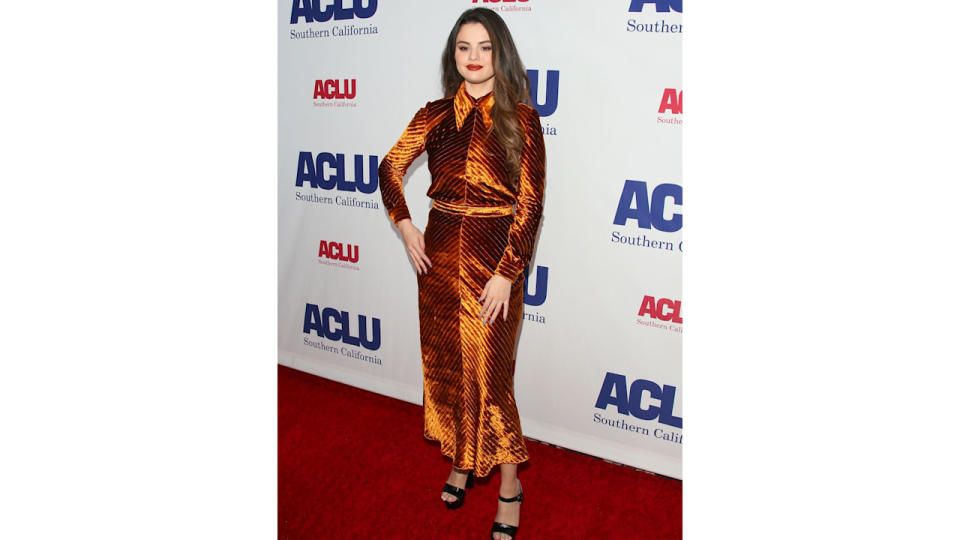 Selena Gomez attends ACLU SoCal's Annual Bill of Rights dinner at the Beverly Wilshire Four Seasons Hotel on November 17, 2019 in Beverly Hills, California. (Photo by Jean Baptiste Lacroix/WireImage)