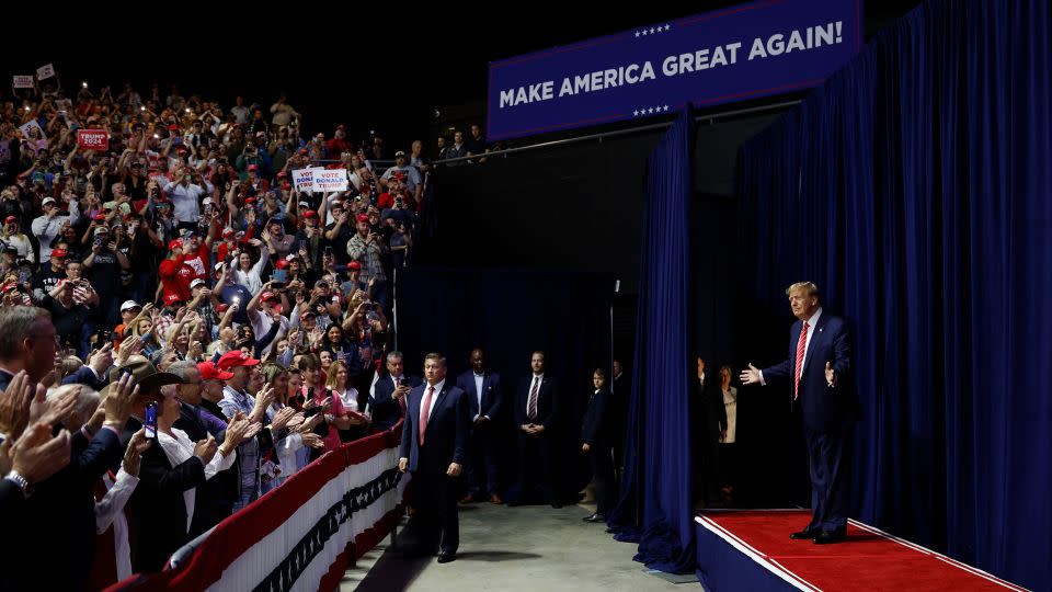 Republican presidential candidate and former U.S. President Donald Trump takes the stage during a campaign rally at the Forum River Center on March 9 in Rome, Georgia. - Chip Somodevilla/Getty Images