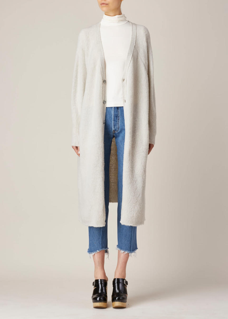 Y’s by Yohji Yamamoto Ivory Super Long Cardigan, $1218, totokaelo.com