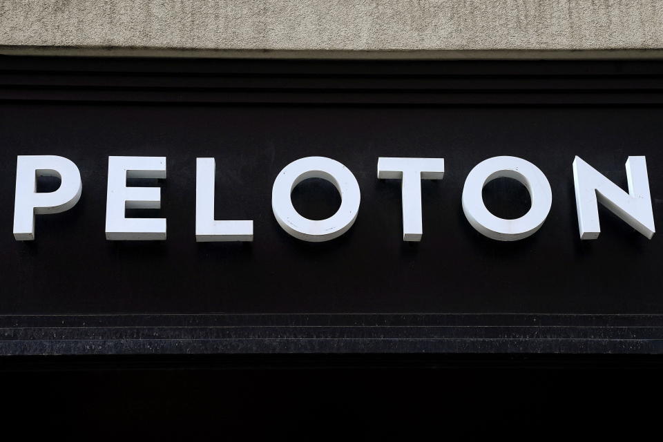 A Peloton sign is pictured outside a store in the Manhattan borough of New York City, U.S., January 25, 2022.  REUTERS/Carlo Allegri