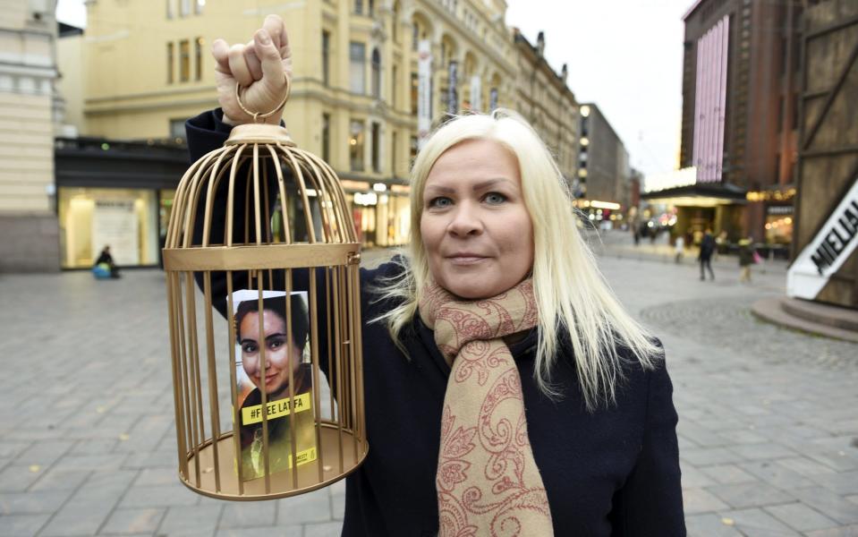 Tiina Jauhiainen at an Amnesty demonstration to free Princess Latifa - Martti Kainulainen/Shutterstock