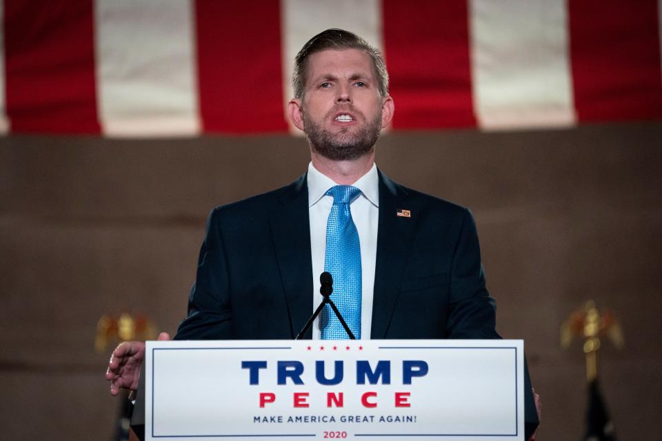 File: Eric Trump pre-records his address to the Republican National Convention on 25 August, 2020 (Getty Images)