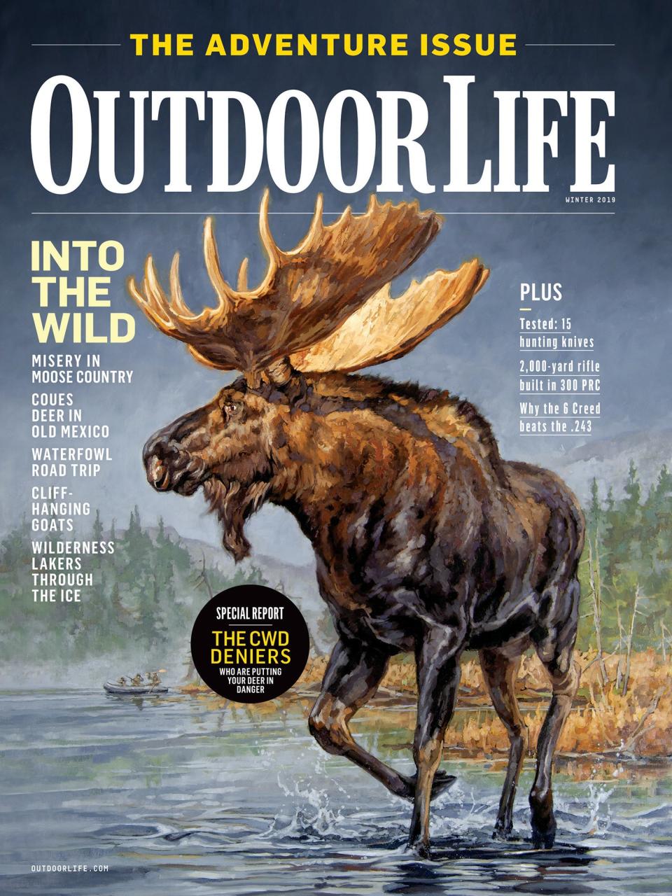 Winter 2018: OL resurrected illustrated covers with an annual painting by wildlife artist Ryan Kirby.