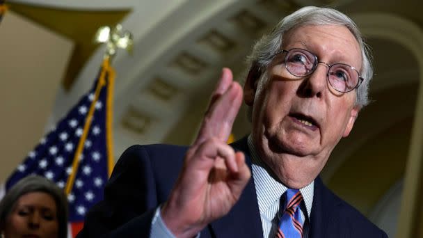 PHOTO: Senate Minority Leader Mitch McConnell speaks during a press conference at the U.S. Capitol on Sept. 28, 2022 in Washington, D.C.  (Anna Moneymaker/Getty Images, FILE)