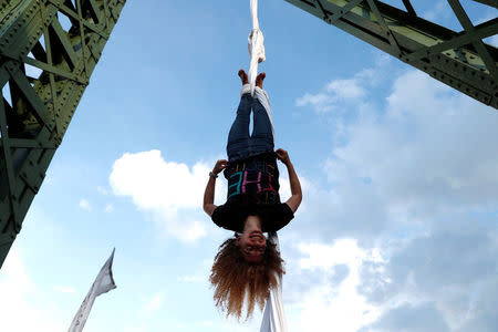 Yoga on the Danube as Budapest bridge transformed into urban park