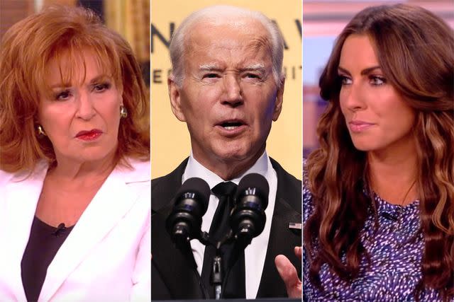 <p>ABC (2); Jemal Countess/Getty Images</p> Joy Behar; Joe Biden; Alyssa Farah Griffin on 'The View'