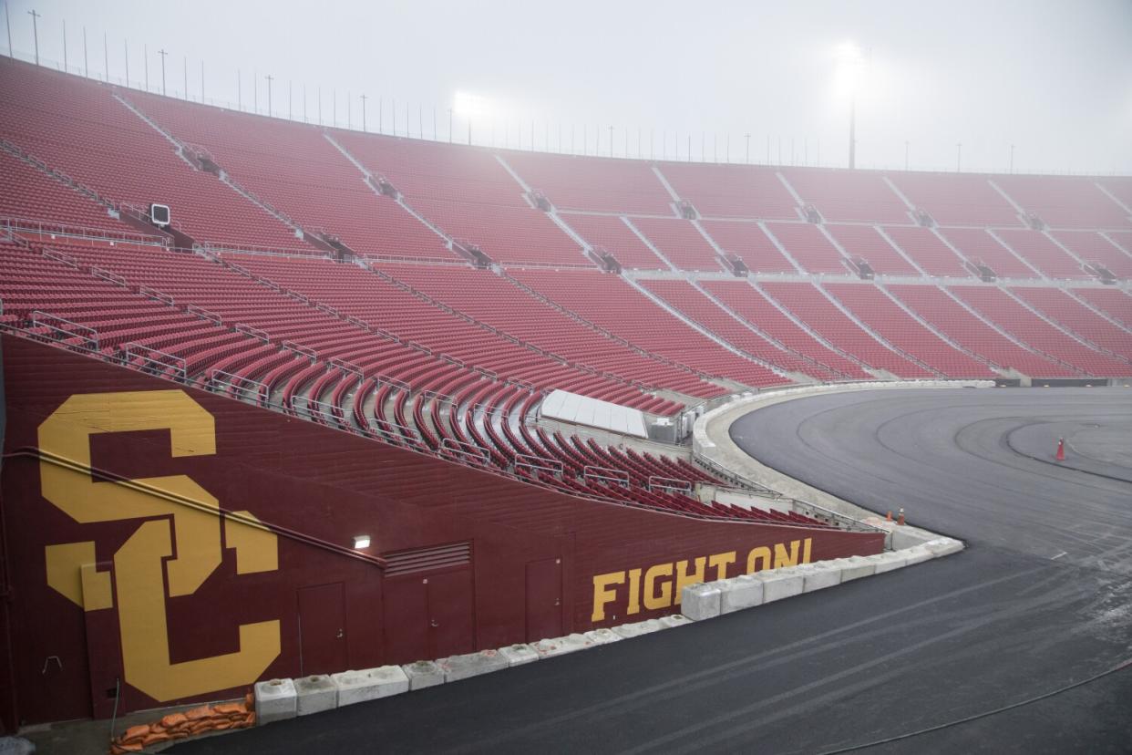 The Coliseum is being converted to a race track for the Busch Light Clash at the Coliseum NASCAR race.