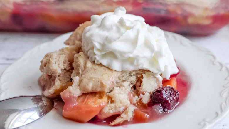 blackberry peach cobbler on plate