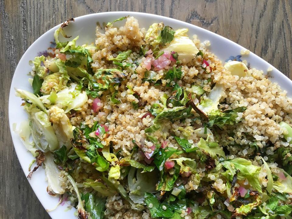 12) Roasted Brussels Sprouts & Quinoa with Warm Red Onion Vinaigrette