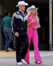 <p>While filming in Los Angeles, fans got a look at Robbie and Gosling's Western looks, including Ken's fringe jacket and Barbie's star-covered flared pants. </p>