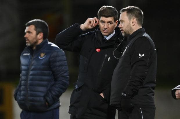 Steven Gerrard (left) with coach Michael Beale