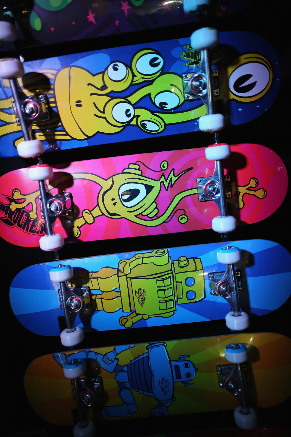 Skateboards are displayed on a trade stand during the 2013 London Toy Fair at Olympia Exhibition Centre on January 22, 2013 in London, England. (Photo by Dan Kitwood/Getty Images)