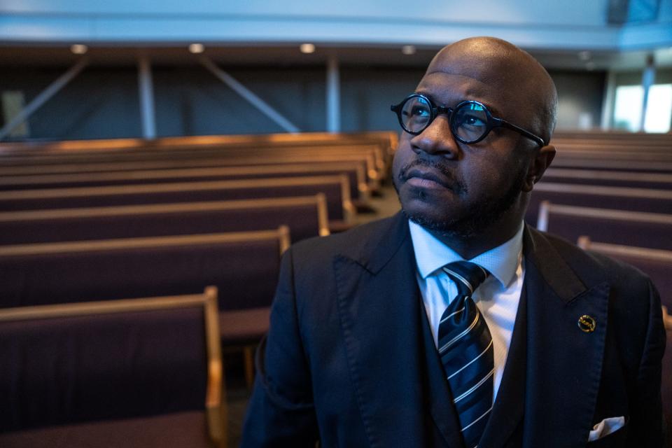 Pastor Terry Mackey poses for a portrait at Pilgrim Rest Baptist Church Phoenix on Jan. 12, 2024.