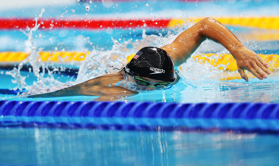 <p>Robert Finke of United States competes in the Men's 800m Freestyle final on day six of the Tokyo 2020 Olympic Games at Tokyo Aquatics Centre on July 29, 2021 in Tokyo, Japan. (Photo by Ian MacNicol/Getty Images)</p> 