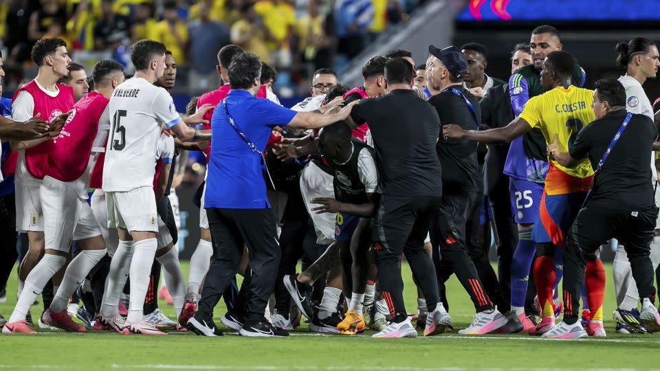 Players from both squads clashed on the field after the full-time whistle. - Nick Tre. Smith/Icon Sportswire/AP