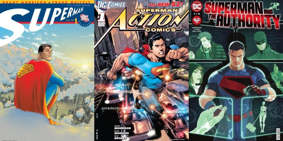 Cover art from some of Grant Morrison's Superman runs, including art from Frank Quitely and Rags Morales. 
