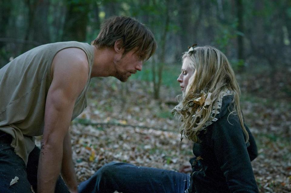 This film publicity image released by Fox Searchlight Pictures shows Brit Marling, right, and Alexander Skarsgard in a scene from "The East." (AP Photo/Fox Searchlight Pictures, Myles Aronowitz)