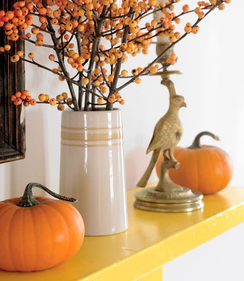 Orange Accents Fall Mantel Decor