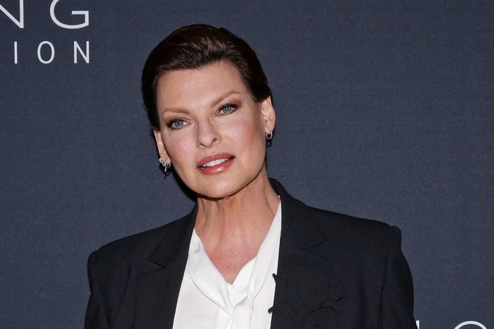 Linda Evangelista at the Caring for Women Dinner in 2023 (AFP via Getty Images)