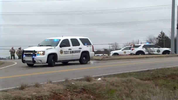 PHOTO: First responders on the scene of a UH-60 Black Hawk helicopter crash on Alabama 53 near the intersection of Burwell Road in Madison County, Ala., Feb. 15, 2023. (WAAY)