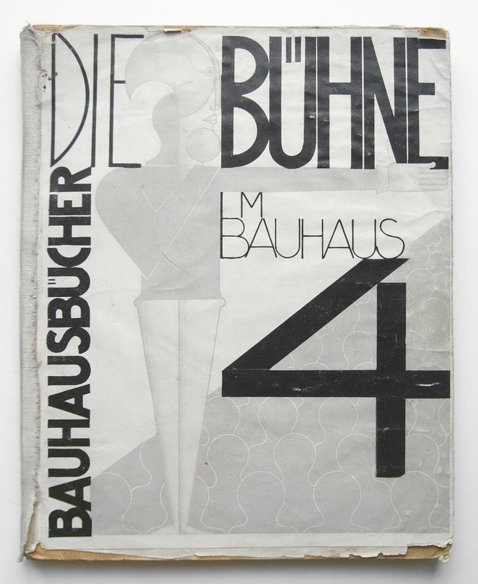Oskar Schlemmer / [László] Moholy-Nagy (et al.): Die Bühne im Bauhaus. [The Stage at the Bauhaus]. (Bauhausbücher 4). München, Albert Langen (1924). 84 pages, 2 leaves, one folding colour plate ("Partiturskizze zu einer mechanischen Exzentrik"), as well as another unnumbered leaf between pp. 60 and 61 (printed on transparent paper). Original publisher's wrappers with dust jacket. 18.5 x 23 cm. Housed in a modern acrylic glass slipcase.
