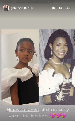 <p>Gabrielle Union/Instagram</p> Gabrielle Union posts a side-by-side of her daughter Kaavia recreating her prom look.