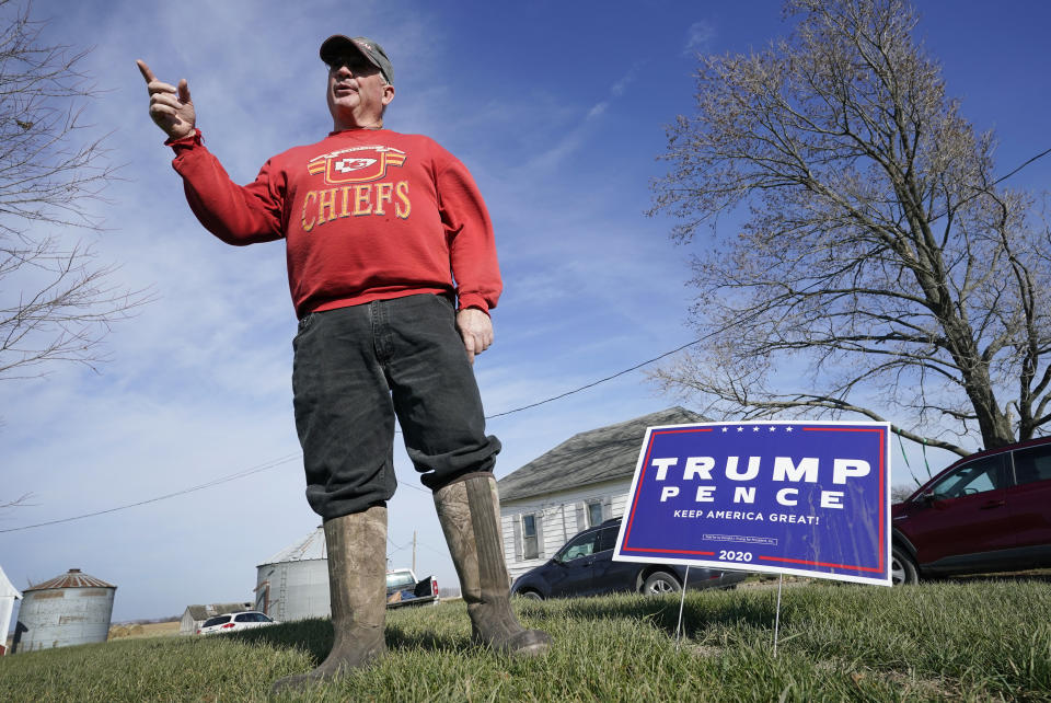 Jasper County Republican Party chairman Thad Nearmyer stands on his farm, Thursday, Nov. 19, 2020, near Monroe, Iowa. "It's the Trump factor," Nearmyer said about how Democrats lost House seats. "People were super excited to vote for the president." (AP Photo/Charlie Neibergall)