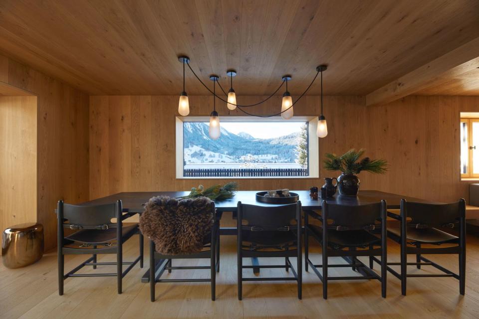 klosters chalet dining room photographed by gaelle le boulicaut
