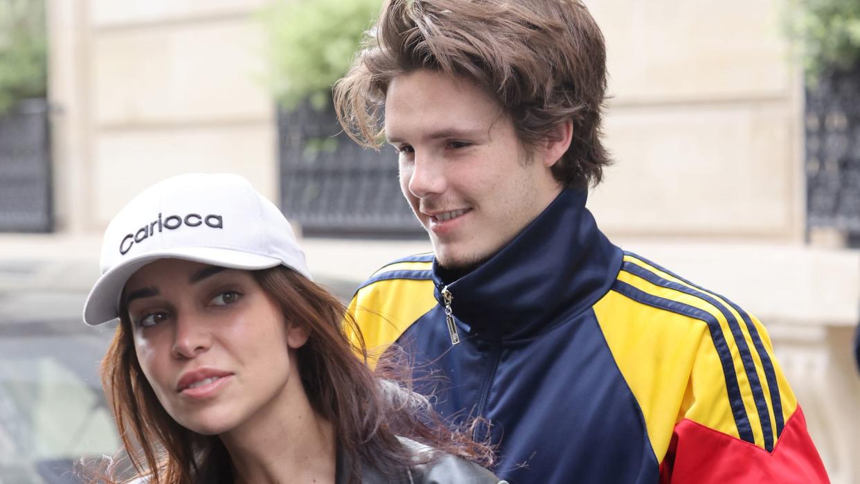 ackie Apostel and Cruz Beckham leaving their hotel during the Womenswear Spring/Summer 2025 as part of Paris Fashion Week on September 28, 2024 in Paris, France.