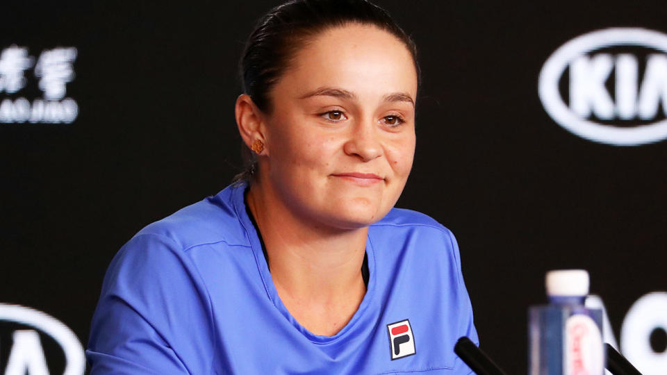 Ashleigh Barty, pictured here speaking to the media ahead of the Australian Open.