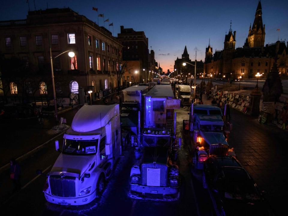 Around 3,000 trucks remain in the streets of Ottawa, the Canadian capital (AFP via Getty Images)