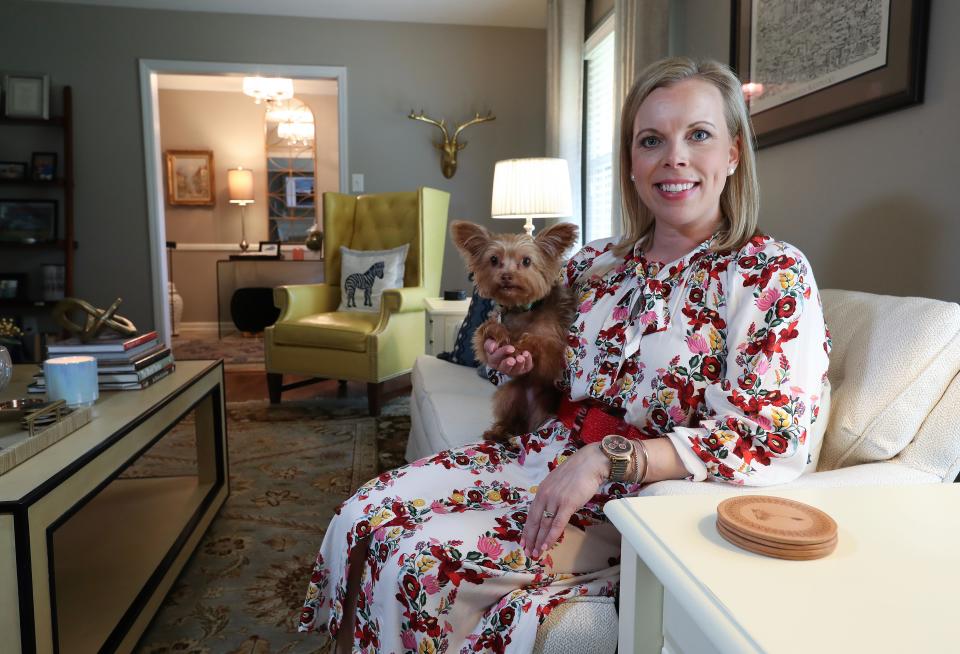 Liz Toombs with Bartlet in her ranch style home in Lexington, Ky. on June 22, 2023.