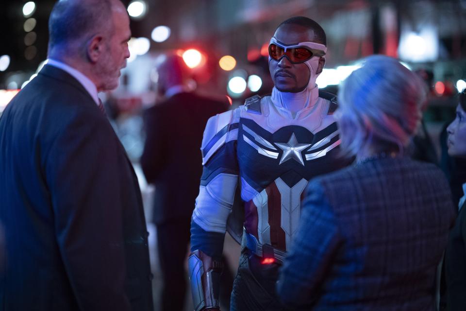 Sam Wilson (Anthony Mackie) makes it clear to folks that he's going to be a new kind of Captain America going forward.