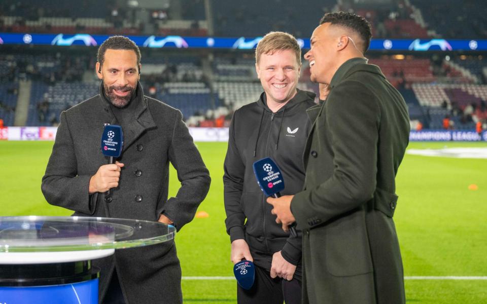DT Sport Details: TNTSports Behind the scenes access to sports broadcasters coverage of the PSG Champions League game in Paris followed the next day by their coverage from Stockley Park Pic Shows Laura Woods with Newcastle Manager Eddie Howe