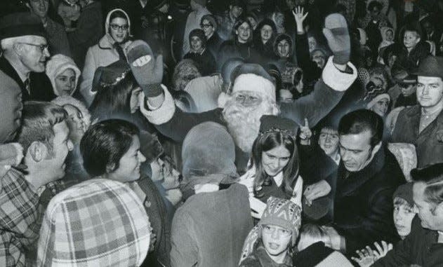 Santa Claus attends a tree-lighting ceremony in December 1970 at Firestone Park in Akron.