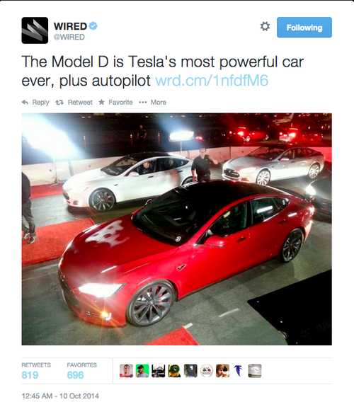 Tweet about the Tesla Model D