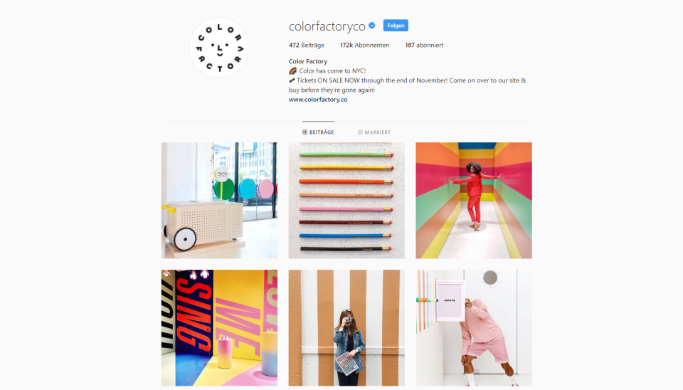 Die Colorfactory erfreut sich bei Instagram großer Beliebtheit. Ein schlaues Erfolgsmodell, die Nutzer selbst werben zu lassen, ist es allemal. Foto: Screenshot / Instagram