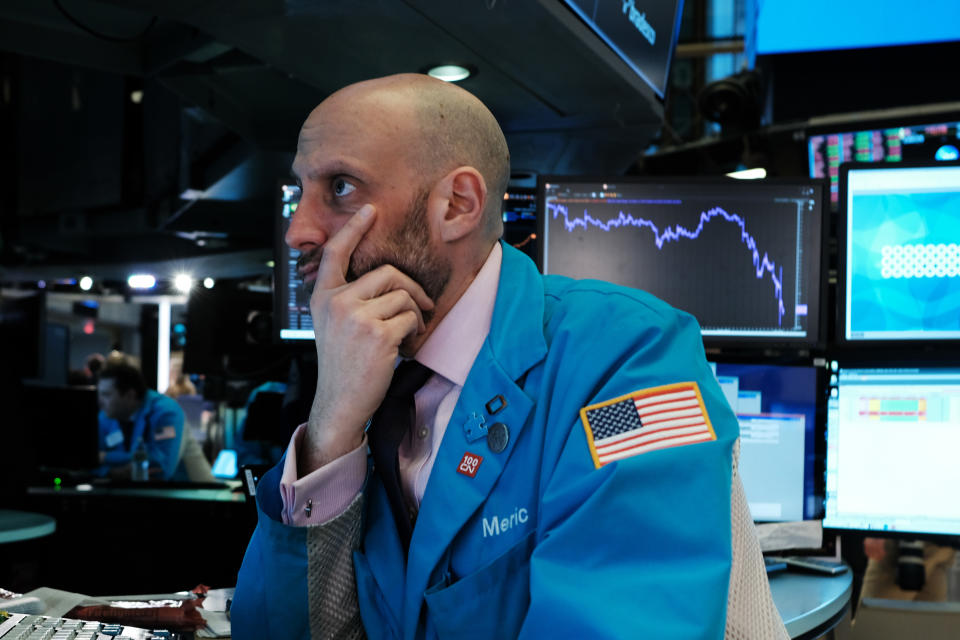 NEW YORK, NEW YORK - MARCH 09: Traders work on the floor of the New York Stock Exchange (NYSE) on March 09, 2020 in New York City. The Dow Jones Industrial Average fell more than 2,000 points as investors concerns over the spreading coronavirus continue to affect global markets. (Photo by Spencer Platt/Getty Images)