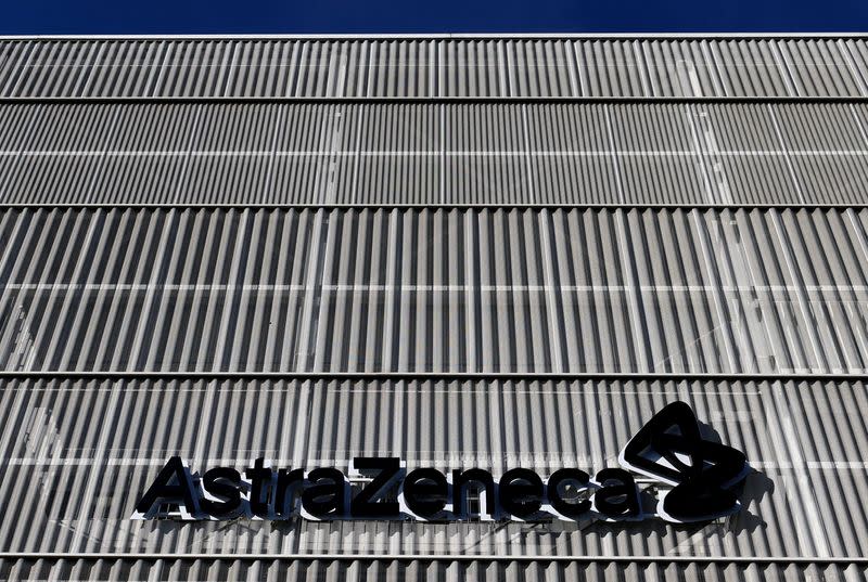 FILE PHOTO: An AstraZeneca logo is pictured in Brussels