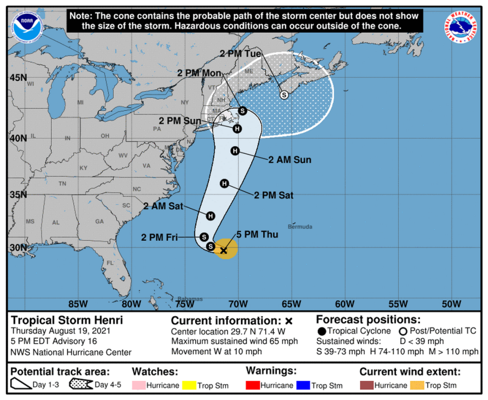 Tropical Storm Henri continued to weaken at it crept north along the southeast coast, but forecasters still expect it to strengthen into a hurricane in the next few days.