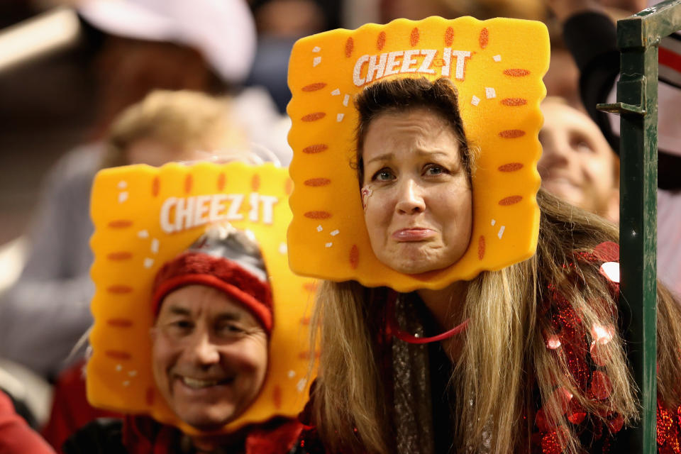 PHOENIX, ARIZONA - DECEMBER 27: Fans reacts during the second half of the Cheez-It Bowl between the Air Force Falcons and Washington State Cougars at Chase Field on December 27, 2019 in Phoenix, Arizona. The Falcons defeated the Cougars 31-21. (Photo by Christian Petersen/Getty Images)