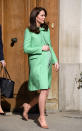 <p>For one of her final royal engagements before maternity leave, the Duchess of Cambridge welcomed spring in a mint Jenny Packham ensemble. She accessorised the look with a co-ordinating Loeffler Randall clutch and Gianvito Rossi heels. <em>[Photo: Getty]</em> </p>