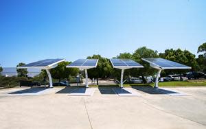 Four EV ARC 2020 solar EV charging units at manufacturer Beam Global headquarters in San Diego.